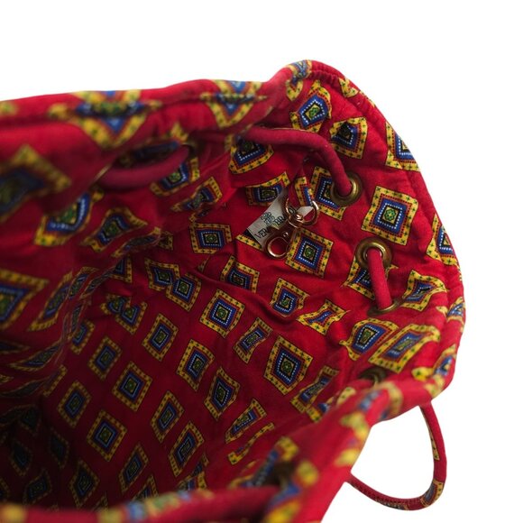 Vera Bradley Drawstring Backsack Backpack Floral Bag Villa Red Retired Bag Pouch - Picture 7 of 12